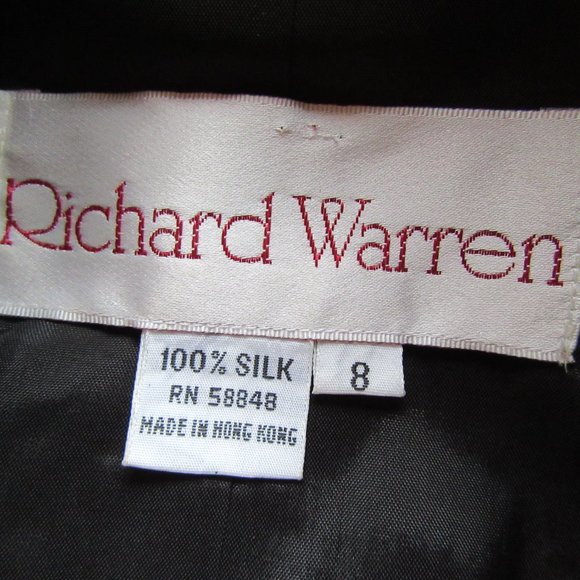 VINTAGE RICHARD WARREN SILK BLOUSE/BLACK + BROWN/TIE/BUTTONS/SIZE 8/HONG KONG! - Picture 2 of 8